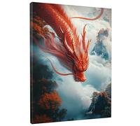 Majestic - Lienzo decorativo para pared, diseño de dragón rojo, impresiones artísticas de fantasía, decoración inspirada en Asia para sala de estar, dormitorio, oficina, sin marco, 8 x 12 pulgadas