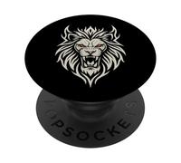 Majestic Lion Tribal Design Poderosa Cabeza de León Ojos Rojos PopSockets PopGrip Adhesivo