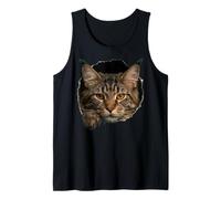 Majestic Maine Cat Amber Eyes Mirando a través Camiseta sin Mangas