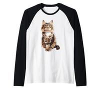 Majestic Maine Coon Cat Retrato en Acuarela Camiseta Manga Raglan