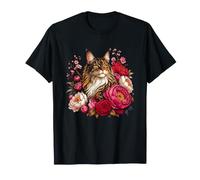 Majestic Maine Coon - Gato con Rosas Florales Vintage Camiseta