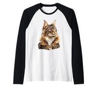 Majestic Maine Coon Gato Felino Animal Retrato Camiseta Manga Raglan