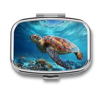Majestic - Pastillero portátil con 2 compartimentos, diseño de tortuga marina, organizador de píldoras de viaje para bolso de bolsillo