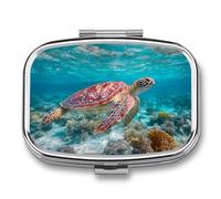Majestic - Pastillero portátil con 2 compartimentos, diseño de tortuga marina, organizador de píldoras de viaje para bolso de bolsillo
