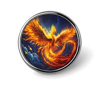 Majestic Phoenix Rising Fire Bird Flaming Badge Pin Button Solapa Pin Round Badge Metal Badges Print Brooch For Men Women 1 in