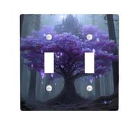 Majestic - Placa de cubierta para interruptor de luz de árbol violeta, cubierta de enchufe, decoración de pared de bosque encantado, placas de pared termoplásticas, tamaño estándar, doble palanca