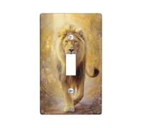 Majestic - Placa de cubierta para interruptor de luz de león, cubierta de tomacorriente, tema animal dorado para decoración del hogar, placas de pared termoplásticas, tamaño estándar, palanca