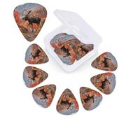 Majestic - Púas de guitarra con alce en el bosque, paquete de 12 unidades con caja organizadora, 0.46 0.71 y 0.96 mm, incluye púas finas y medianas de grosor pesado, púas de guitarra abstracta para