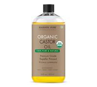 Majestic Pure Aceite de ricino orgánico, 473 ml líquidas, 100% puro y natural, aceite portador de primera calidad, para cabello, pestañas y cejas, aceite para cabello y cuerpo, prensado con expulso