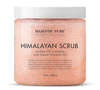 Majestic Pure Himalayan Salt Body Scrub with Lychee Essential Oil, All Natural Scrub to Exfoliate & Moisturize Skin, 12 oz