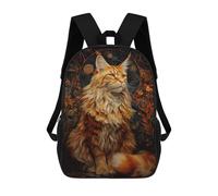 Majestic Red Tabby Maine Coon Cat Portrait with Floral Background Mochila Escolar De Moda Para Papelería, Impermeable, Informal, Para El Campus, Actividades Al Aire Libre, Viajes Y Deportes 17inch