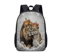 Majestic Royal King & Queen of Lions - Mochila estampada de 17 pulgadas con corona dramática, retrato de pareja para niños, estudiantes, mochila escolar, 03., L, Minimalista