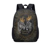 Majestic Royal King & Queen of Lions - Mochila estampada de 17 pulgadas con corona dramática, retrato de pareja para niños, estudiantes, mochila escolar, 04., L, Minimalista