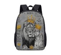 Majestic Royal King & Queen of Lions - Mochila estampada de 17 pulgadas con corona dramática, retrato de pareja para niños, estudiantes, mochila escolar, 02., L, Minimalista