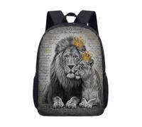 Majestic Royal King & Queen of Lions - Mochila estampada de 17 pulgadas con corona dramática, retrato de pareja para niños, estudiantes, mochila escolar, 01., L, Minimalista