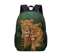 Majestic Royal King & Queen of Lions - Mochila estampada de 17 pulgadas con corona dramática, retrato de pareja para niños, estudiantes, mochila escolar, 05., L, Minimalista