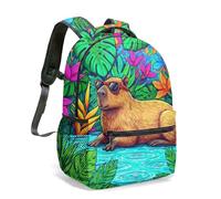 Majestic Waterfall & Hummingbirds - Mochila con gafas de sol en hoja de loto de 16 pulgadas con estampado gráfico 3D vívido para niños, escuela, selva, tropical, floral, novedad, 14, L, Casual