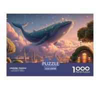 Majestic Whale Glides Above The City 1000 Pzas Corte Preciso Rompecabezas Flying Blue Whale Divertido Jigsaw Decoración Amigos 52x38cm/1000pcs