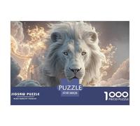Majestic White Wild Animal with Flames 1000 Pcs Ökopapier Puzzle Lions Under The Sunset Lebendige Bilder Kreatives Spiel Puzzles Für Erwachsene Und Kinder 38x26cm/1000pcs