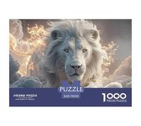 Majestic White Wild Animal with Flames 1000 Pcs Ökopapier Puzzle Lions Under The Sunset Stressabbau Familienspiel Puzzles Als Wohnaccessoires 70x50cm/1000pcs