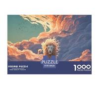 Majestic White Wild Animal with Flames 1000 Pcs Stabiler Karton Puzzle Lions Under The Sunset Stressabbau Familienspiel Puzzles Als Geburtstagsgeschenke 38x26cm/1000pcs