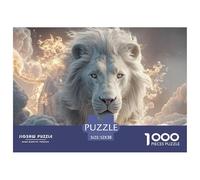 Majestic White Wild Animal with Flames 1000 Stück Premium-Karton Puzzle Lions Under The Sunset Lebendige Bilder Kreatives Spiel Puzzles Als Wohnaccessoires 52x38cm/1000pcs