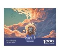Majestic White Wild Animal with Flames 1000 Stück Premium-Karton Puzzle Lions Under The Sunset Stressabbau Kreatives Spiel Puzzles Als Wohnaccessoires 52x38cm/1000pcs