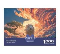 Majestic White Wild Animal with Flames 1000 Stück Stabiler Karton Puzzle Lions Under The Sunset Lebendige Bilder Kreatives Spiel Puzzles Für Erwachsene Und Kinder 70x50cm/1000pcs