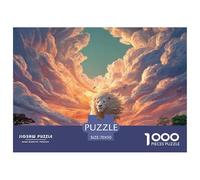 Majestic White Wild Animal with Flames 1000 Stück Stabiler Karton Puzzle Lions Under The Sunset Stressabbau Kreatives Spiel Puzzles Als Wohnaccessoires 70x50cm/1000pcs
