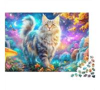 Majestico Gato en un Bosque mágico y Colorido bajo un Cielo Estrellado Puzzle De 1000 Piezas Gato Lindo Diversión De Ingenio para Adultos Y Niños 70x50cm/1000pcs