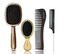 Majestique Juego de cepillos para el cabello, cepillo para desenredar el pelo, peine de dientes anchos y cola, sin cerdas, apto para mujeres, hombres y niños, kit de regalo para cabello grueso, fino