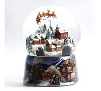 Majestuosa Bola de Nieve de Navidad con Caja de Música «Pueblo Navideño», con un Tren Giratorio en un túnel y Santa Claus sobre el Pueblo. Artesanía