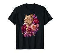 Majestuosa Leona con Flores de peonía y Cristales Camiseta