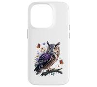 Majestuoso búho con mariposas y flores Carcasa para iPhone 14 Pro