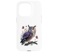 Majestuoso búho con mariposas y flores Carcasa para iPhone 15 Pro