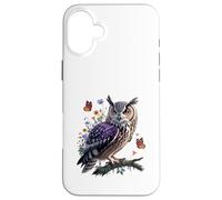 Majestuoso búho con mariposas y flores Carcasa para iPhone 16 Plus