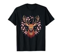 Majestuoso Ciervo con Cuernos y Flores de Sakura Camiseta