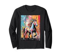 Majestuoso diseño Abstracto de Salpicaduras de Pintura de Unicornio Manga Larga