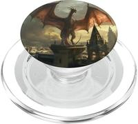 Majestuoso dragón con Vistas a un Paisaje Urbano gótico al Amanecer PopSockets PopGrip para MagSafe