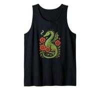 Majestuoso dragón Rojo con diseño de Flor de Amapola Brillante Camiseta sin Mangas