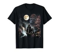 Majestuoso Gorila Bajo Luna Llena Cascada Japonesa Sakura Camiseta