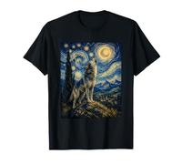 Majestuoso Lobo Aullando Van Gogh Noche Estrellada Maravilla Artística Camiseta