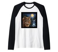 Majestuoso Lobo Bajo la Luz De La Luna Cielo Naturaleza Es Camiseta Manga Raglan
