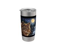 Majestuoso Lobo Bajo la Luz De La Luna Cielo Naturaleza Es Vaso térmico de acero inoxidable de doble pared