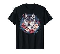 Majestuoso Lobo Rodeado De Flores Camiseta