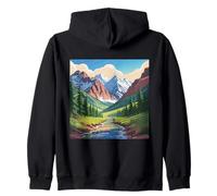 Majestuoso Mountain Valley Art Snowy Peaks Pine Tree Stream Sudadera con Capucha