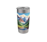 Majestuoso Mountain Valley Art Snowy Peaks Pine Tree Stream Vaso térmico de acero inoxidable de doble pared