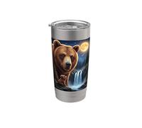 Majestuoso Oso Bajo la Luz De La Luna Cielo Naturaleza Es Vaso térmico de acero inoxidable de doble pared
