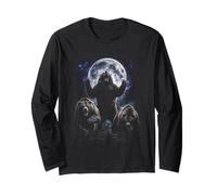Majestuoso Osos Grizzly Luna Llena Noche Cielo Salvaje Natural Manga Larga