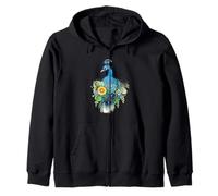 Majestuoso pájaro Pavo Real con Vibrante Arte Floral en Acuarela Sudadera con Capucha